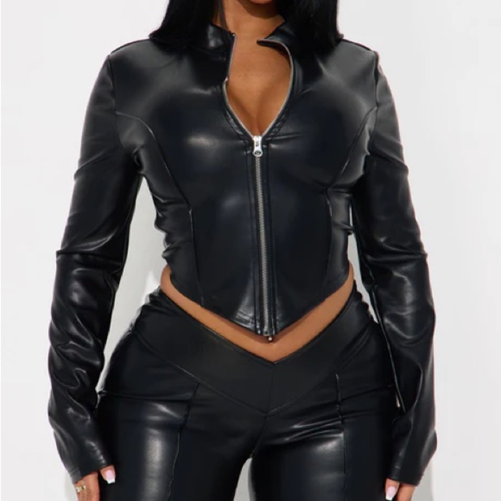 FN 2-Pc. BRAND NEW Full Temptation Low Rise Faux Leather Pant Set - Black - Picture 2 of 3